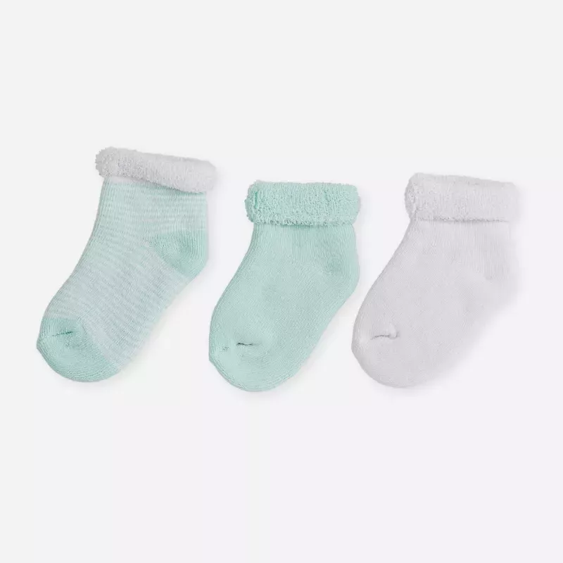 Lot de 3 paires de chaussettes bébé - Vert d'eau/Blanc - Trois Kilos Sept