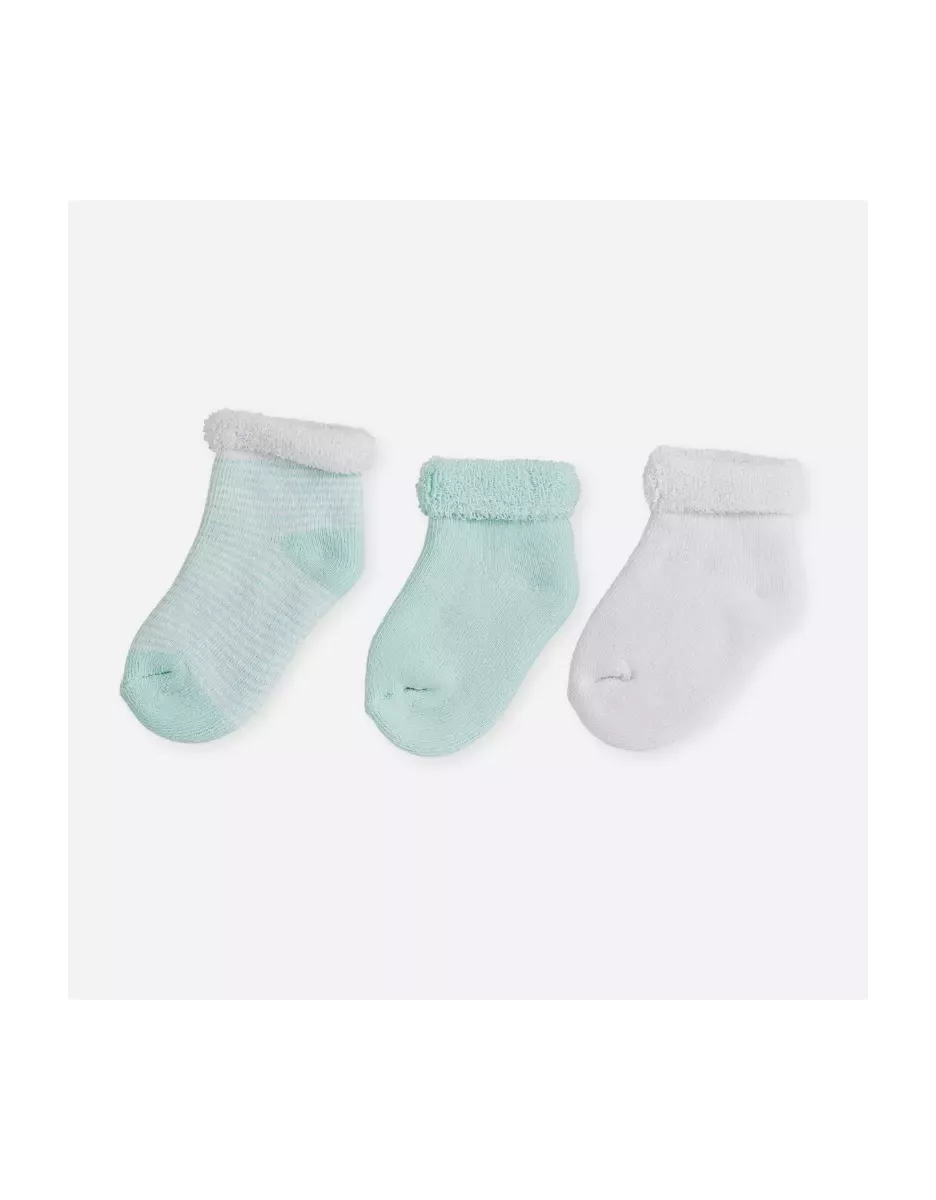 Lot de 3 paires de chaussettes bébé - Vert d'eau/Blanc - Trois Kilos Sept