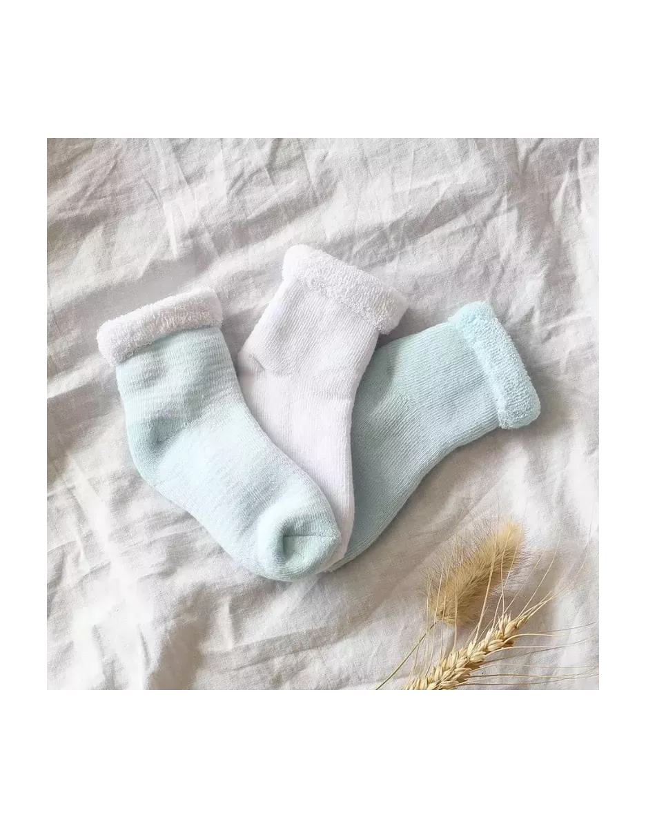 Lot de 3 paires de chaussettes bébé - Vert d'eau/Blanc - Trois Kilos Sept