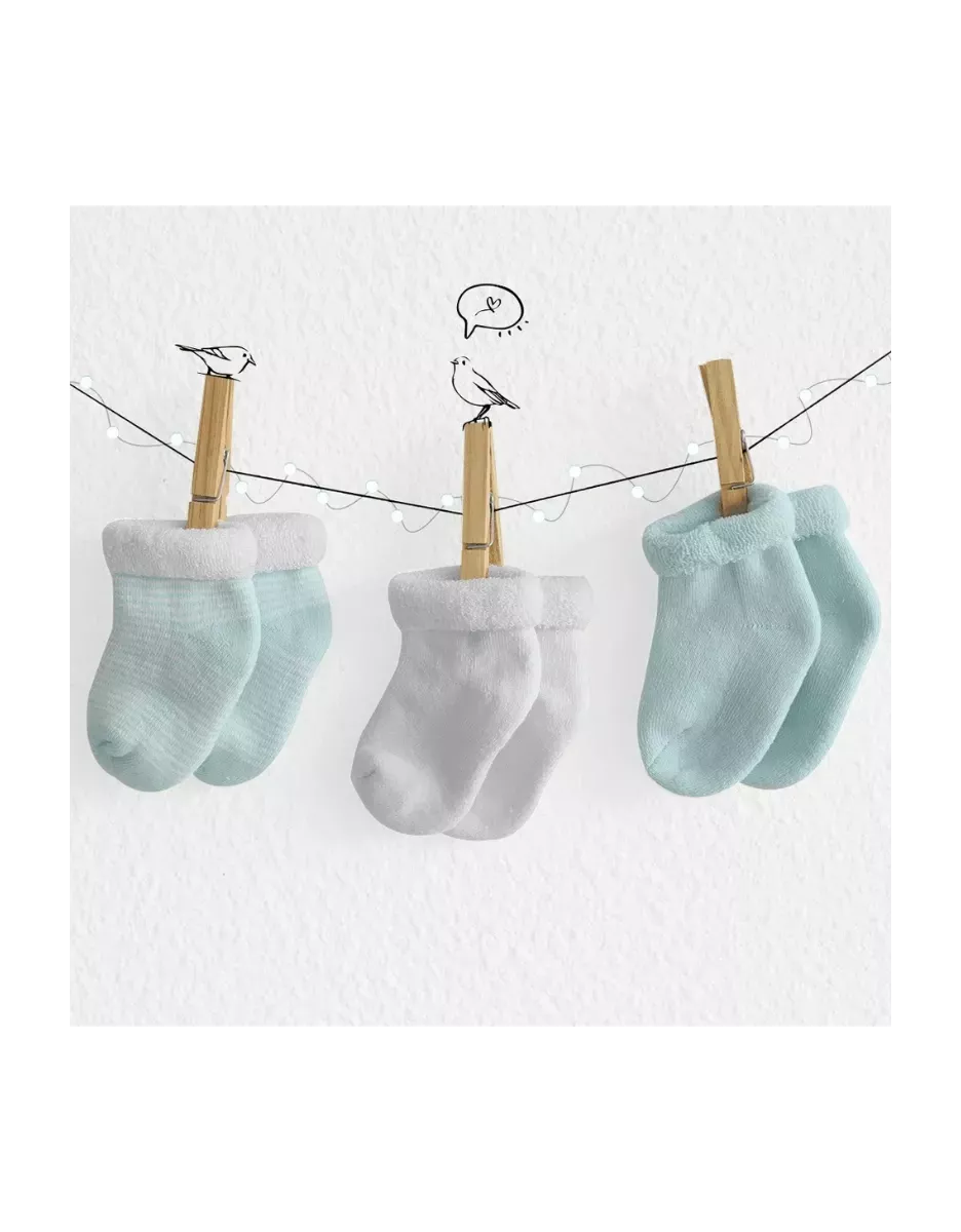 Lot de 3 paires de chaussettes bébé - Vert d'eau/Blanc - Trois Kilos Sept
