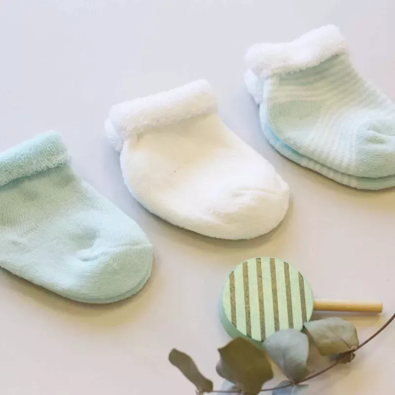 Lot de 3 paires de chaussettes bébé - Vert d'eau/Blanc - Trois Kilos Sept