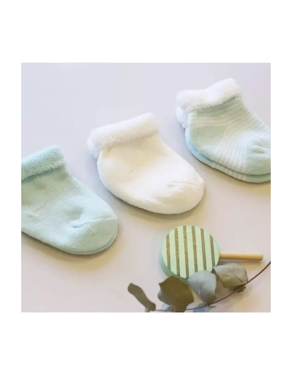 Lot de 3 paires de chaussettes bébé - Vert d'eau/Blanc - Trois Kilos Sept